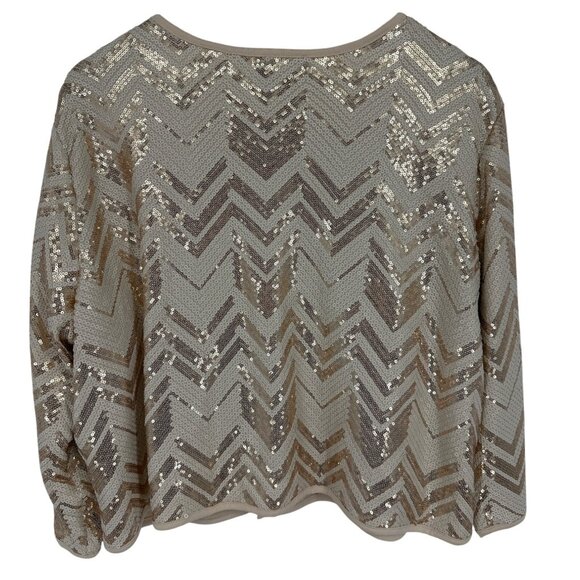 Bob Mackie Wearable Art Beige & Gold Sequin Chevron Jacket Fully Lined Size XL - Picture 5 of 9